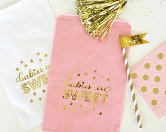 Pink & Gold Baby Shower Favor Bags, Candy Bags, Girl Baby Shower Decor, Baby Girl Gold Shower, Gold Cookie Bag, 1st Birthday Party Favor