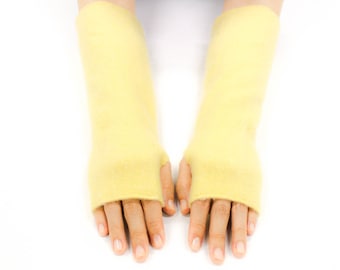 Cashmere Fingerless Gloves, Handmade Soft Felted Cashmere, Upcycled Cashmere Arm Warmers, Texting Gloves, Womens Gloves, Sunshine Yellow