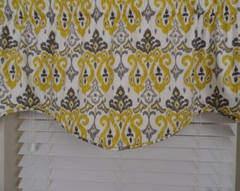 Window Treatment Valance Gray, yellow , charcoal gray, light gray, mocha ,almost white background