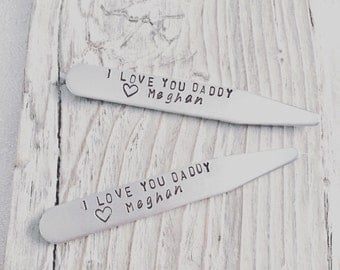 Pair of Collar Stays - Hand stamped, personalized collar stays