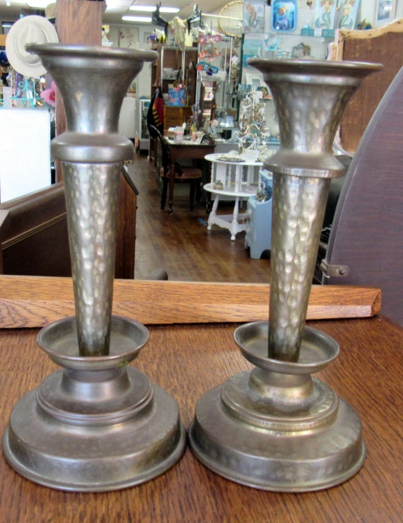 copper candlesticks arts & crafts hammered copper