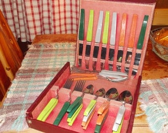 vintage branchell color flyte bakelite flatware service for 8