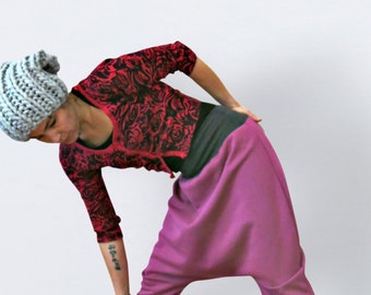 Harem sweat pants purple with cuffs for women , sarouel, yoga harem pants, harem sweatpants, yoga pants, cuffed sweatpants, maternity pants