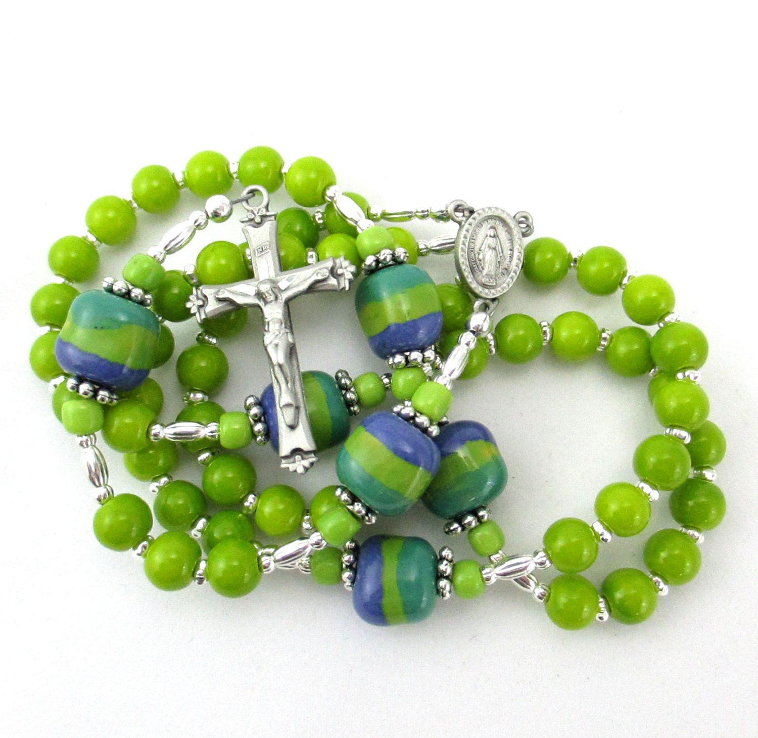 Lime Green Rosary Ceramic Kazuri Bead by ContemplativeDsigns