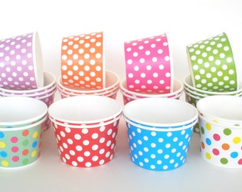 Ice Cream Cups Yogurt Cups Pick Your Color(s) 12 Polka Dot Paper Cups, 8 oz. Paper Snack Cups Candy Cups Fruit Cups Cold Cups Hot Cups