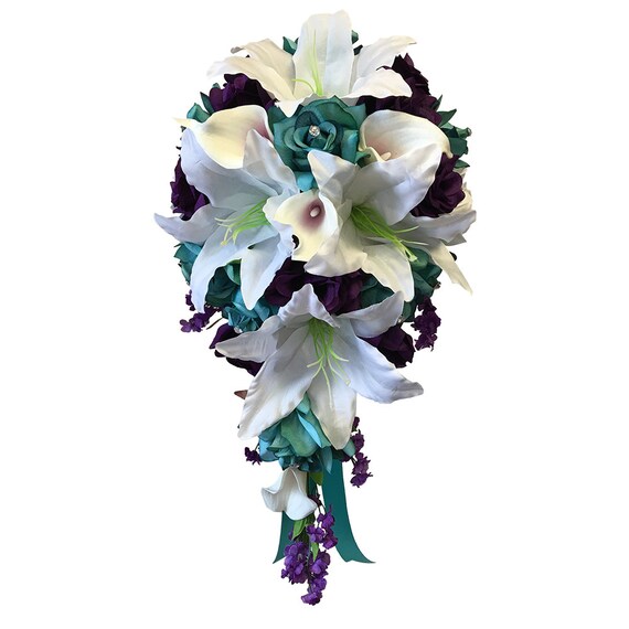 Cascata Bouquet da sposa fiori artificiali: Viola bianco