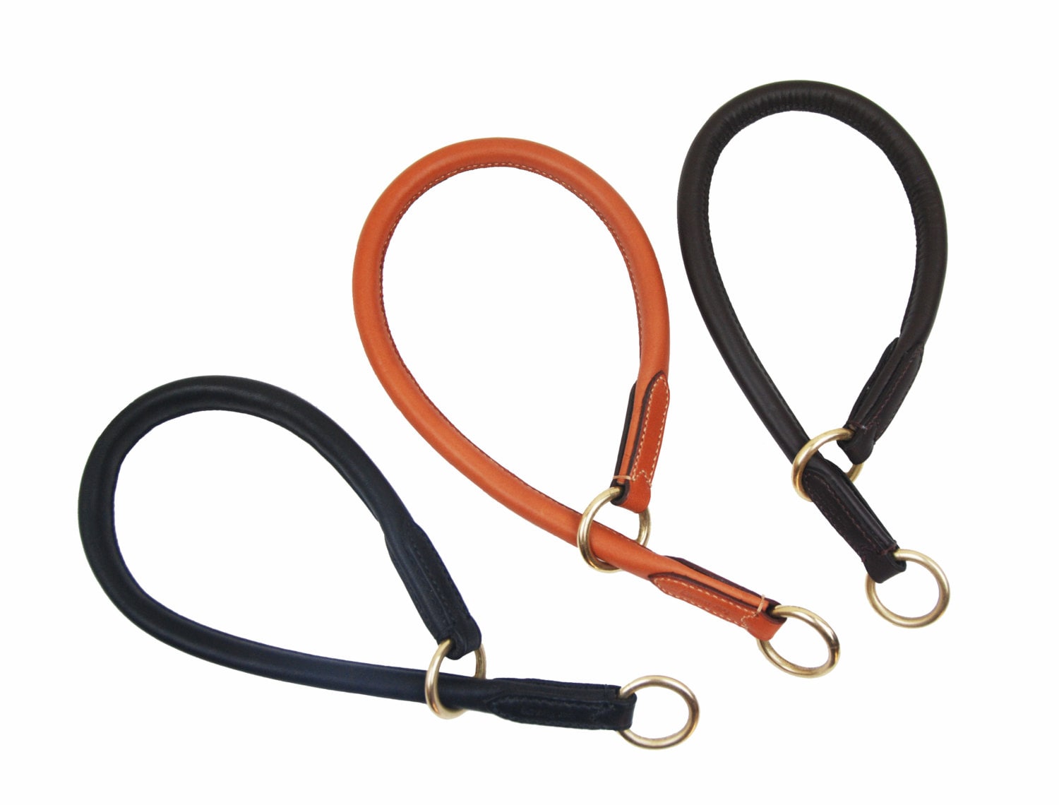 Handmade rolled Soft European leather Slip dog collar with