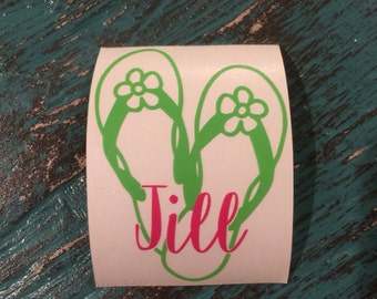 Personalized Flip Flop Decal for yeti cup, tumbler, coffee mug, wine glass, car window, laptop, cell phone/tablet case, boat, ice chest