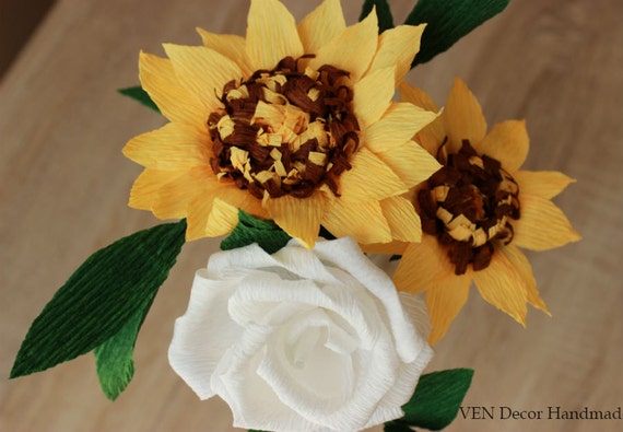 Papier sonnenblumen rose bouquet brautstrauà von vendecorhandmade