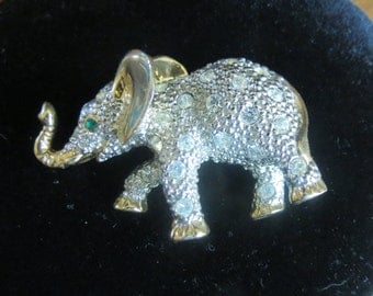 Goldtone Rhinestone Elephant Brooch