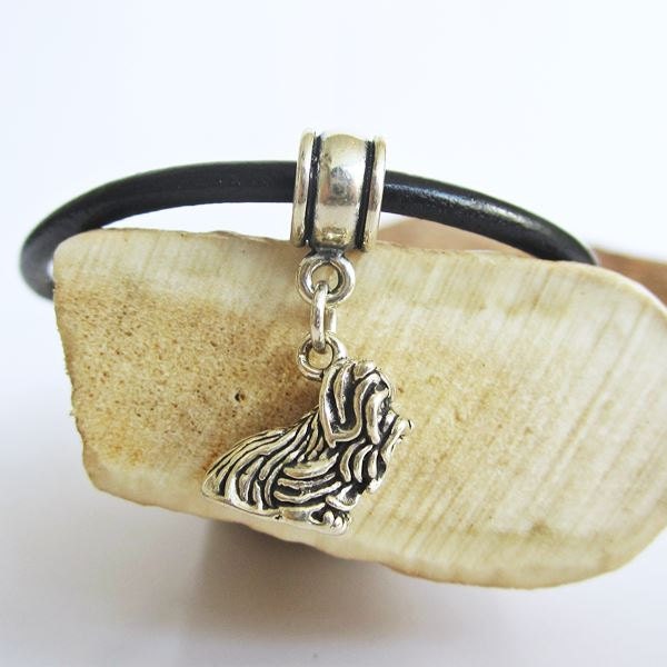 Large Shih Tzu Charm and Leather or Sterling Silver Bracelet