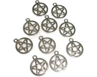 Pentagram charms Pentacle charms 10 Silver Pentacle charms destash supplies Pentacle pendant Pentagram charms jewelry making nickel size