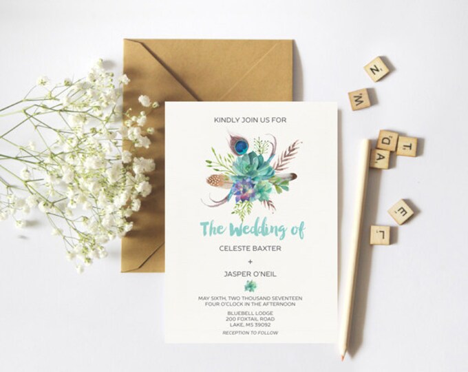 Bohemian Wedding Invitaion - PRINTABLE Invitation // Floral Bouquet // RSVP // Information Card // Full suite or separate purchase