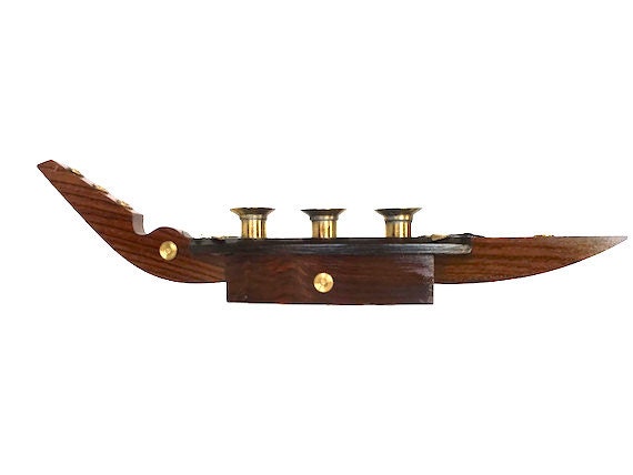 Wood candle holder vintage gondola shaped asian decor candleholder