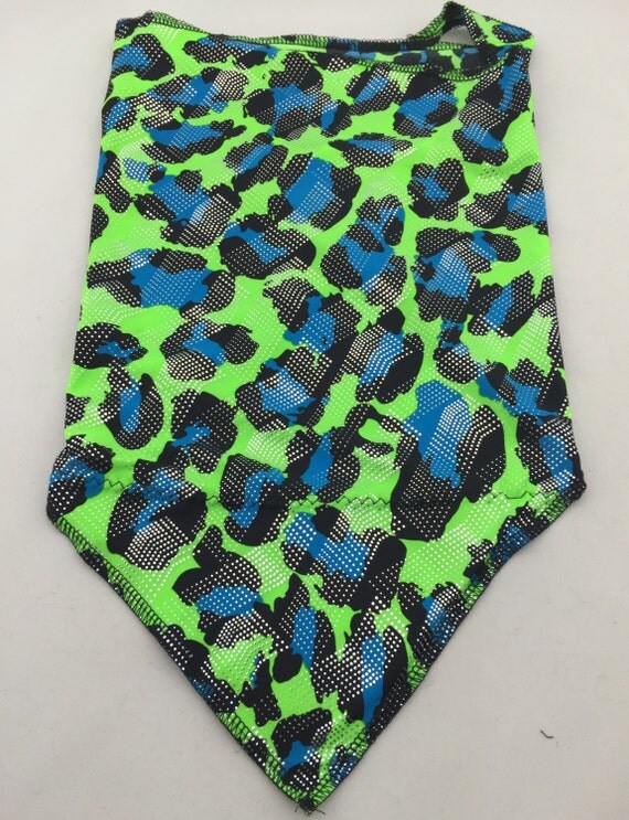 Leopard Love: Spandex Bandana Green with Black and Blue Leopard Print plus Silver Shimmer detail w/ a Hidden Stash Pocket