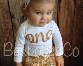 1st Birthday Outfit winter, Gold sequin pants. Gold One birthday shirt and pants, first birthday winter, Baby girls first birthday