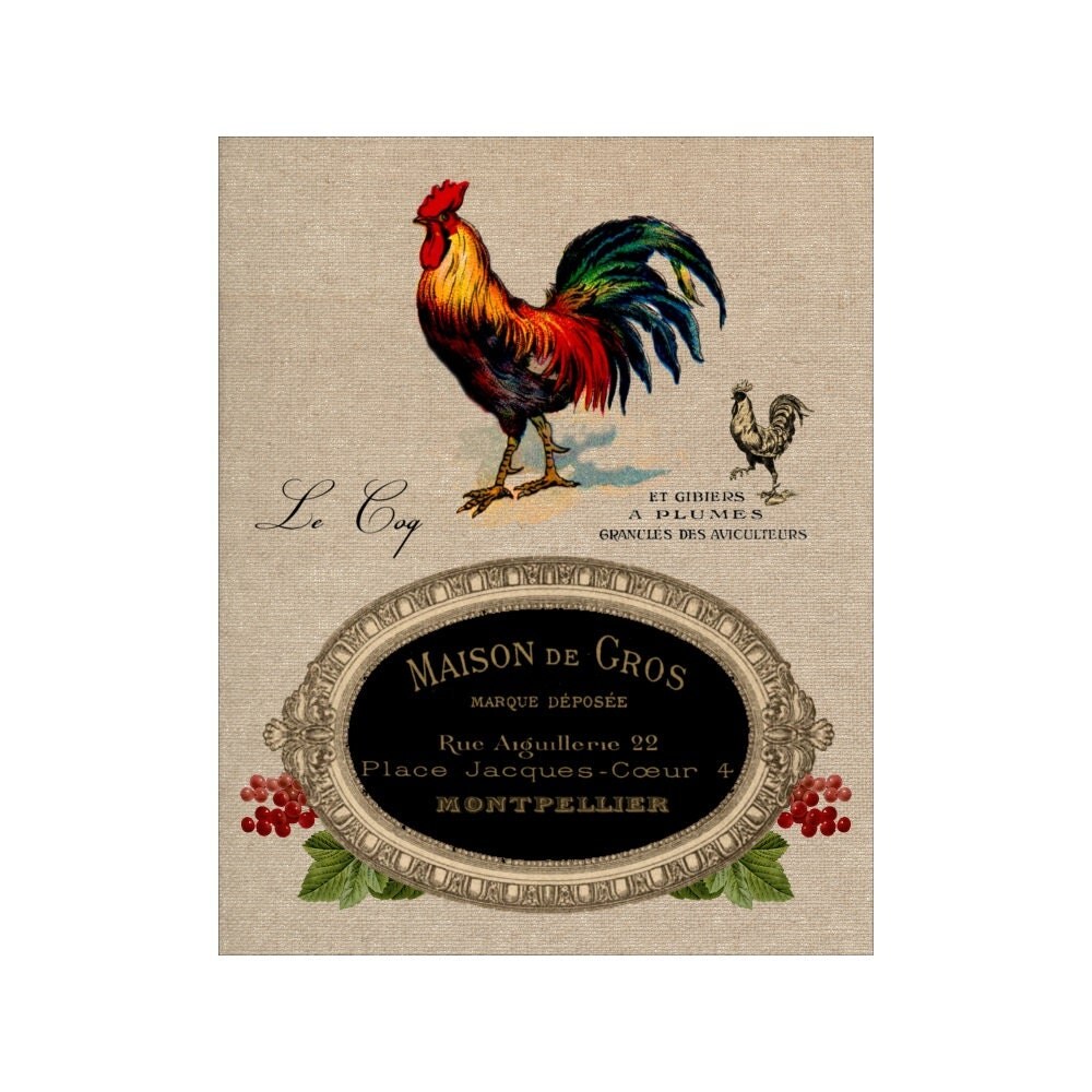 Colorful Vintage Rooster with French label by MomentsOfArt