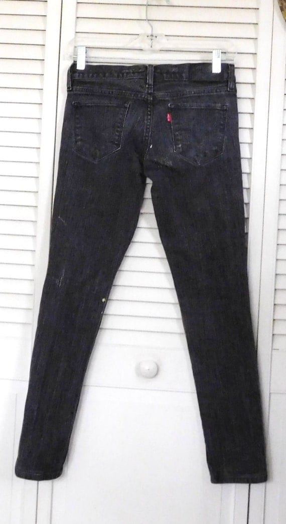 Levis Denim Black Jeans Washed Out Bleached Knee Tight Size 2
