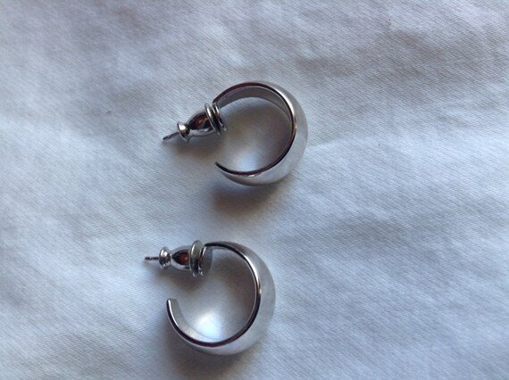 Vintage Monet Small Silver Tone Hoops Pierced Earrings