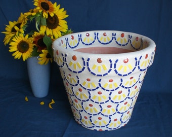 Mosaic Flower Pot/Planter, Handmade One of a Kind, A Variation of My Original Scallop Design "Flower Power", 12" Mosaic Planter/Flower Pot
