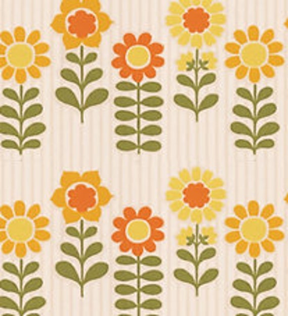 60s fresh bright flowers wallpaper typical of era any scale