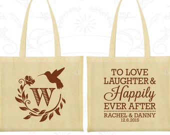 Love Laughter Happily Ever After Bags, Personalized Gift Bags, Monogram Bags, Floral Wedding Bags, Wedding Bags (445)
