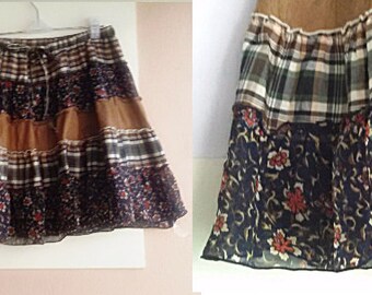 50% off - 90s Bohemian Hippie Gypsy Skirt - Short Patchwork Skirt - Free Size