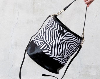 Zebra Bucket Bag - Printed Cotton Bag with Leather Details