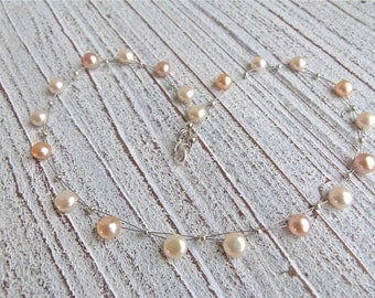 Pearls Necklace #104,freshwater pearls,Ladies Necklace,Handmade Jewelry,Women, pastel pearls, Gift for her,Bridesmaid, Christmas,