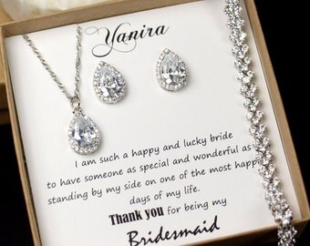 Wedding Jewelry Set ,Bridesmaid Gift, Bridesmaid Jewelry Set, Bridesmaid Earrings, Necklace Bracelet Set, Personalized Bridesmaid Gift