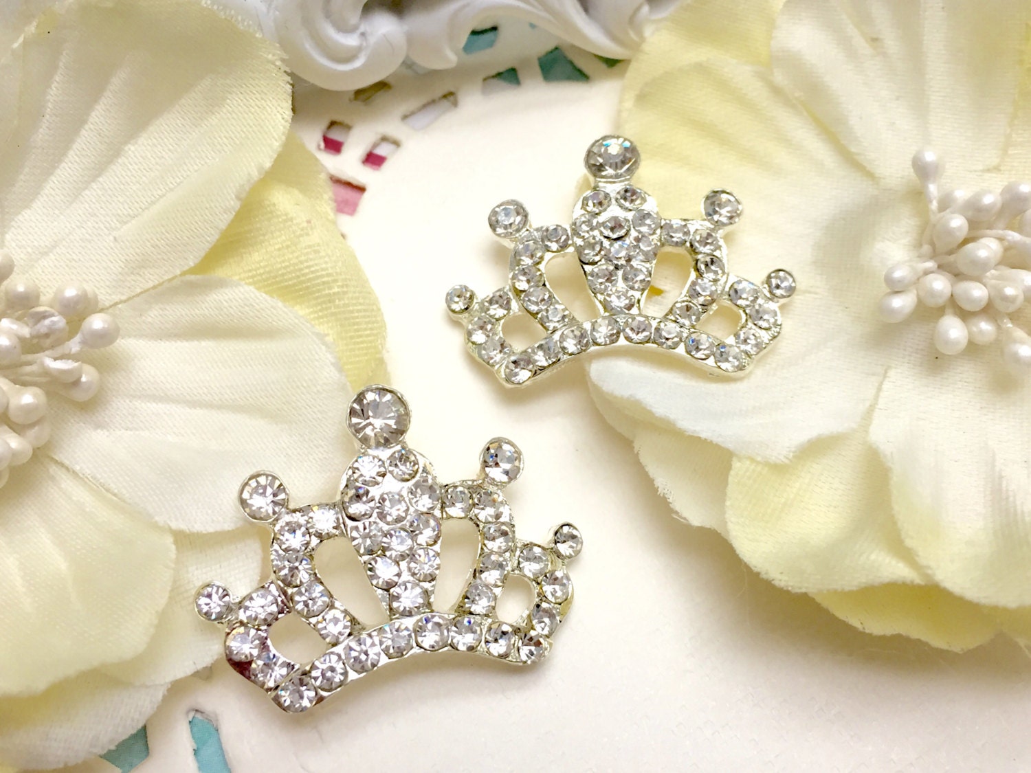 2 pcs Rhinestone Crown Embellishments Wedding Crystal