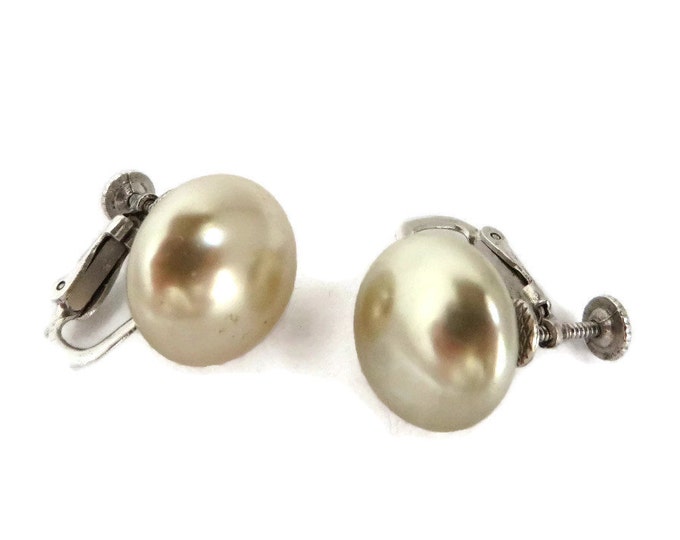 Pearl Gray Button Earrings, Vintage Sterling Silver Screw Back Earrings, Bridal Jewelry, Gift for Her