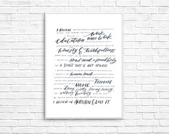 The Auburn Creed- Hand-Lettered 11x14 Print