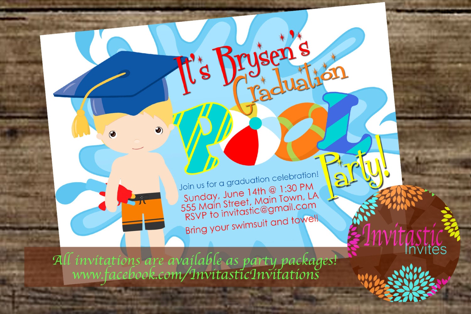 Pool Party Graduation Party InvitationEnd of the School year