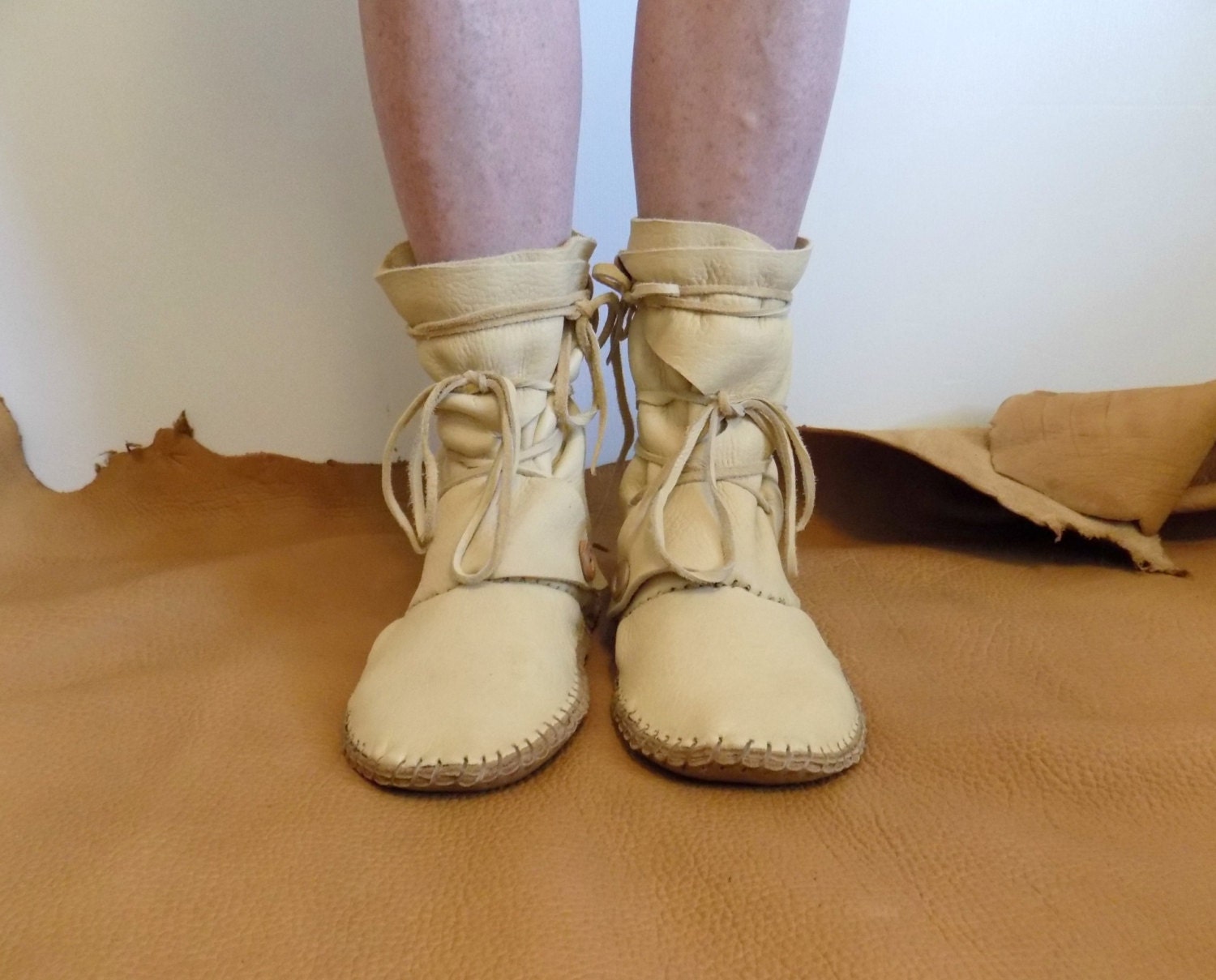 Leather Moccasin Boots Handmade Elk Hide by FaeMoonWolfDesigns