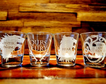 Game of Thrones House Etched Shot Glasses Set of 4