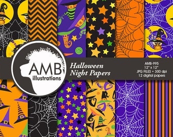 Halloween Digital paper. Halloween papers, Halloween backgrounds, Halloween pattern, Witches Hats Pattern, Commercial Use, AMB-995