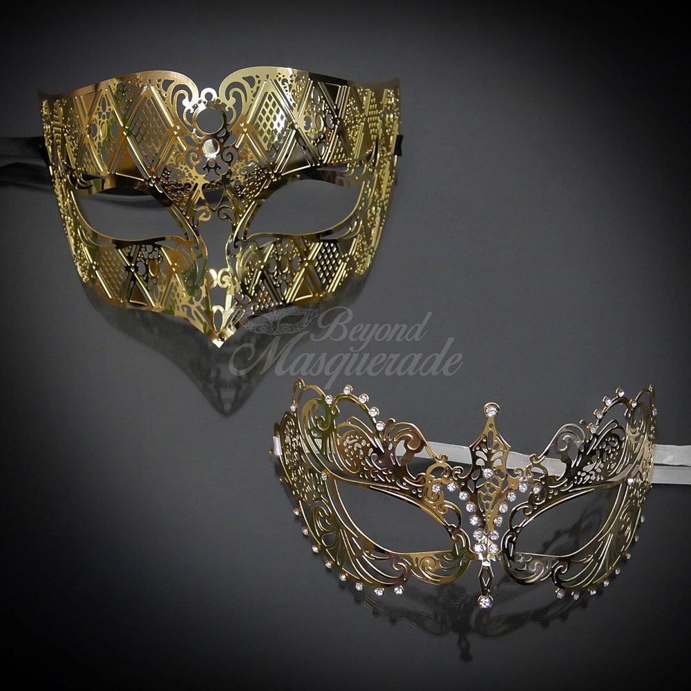 Couples Masquerade Mask His & Hers Masquerade Mask Gold