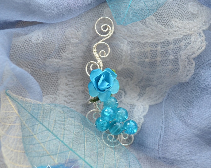Ear cuff with turquoise flower | summer jewelry, summer ear cuff, fairy ear cuff