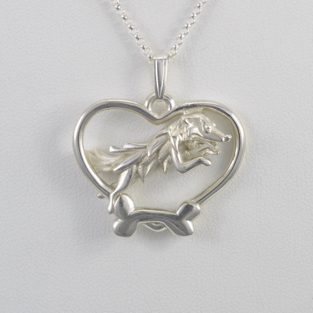 Sterling Silver Border Collie Pendant w/ 18 sterling