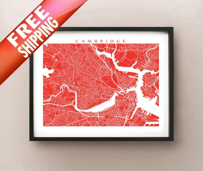 Somerville Cambridge Map Massachusetts Art Poster Print