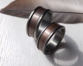 bronze wedding band, bronze wedding ring set, two silver bronze rings, unique wedding rings mixed metal ring set, personalized wedding bands