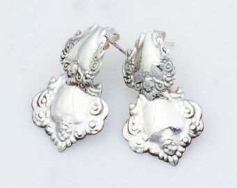 Luggage Tag Earrings, Sterling Silver Dangle Earring, Vintage Style Earring, Antique Style Earring, Shabby Chic Earrings, Chunky Earrings