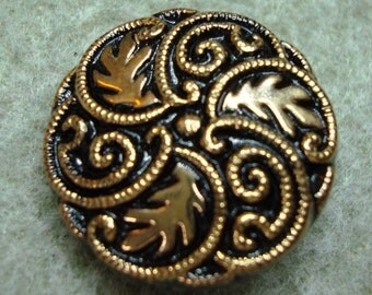 Czech Glass Button 23mm - hand painted - black with gold (B23288)