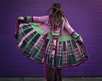 Pink and green tartan pixie coat
