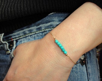 Gold turquoise bracelet, Turquoise bracelet, 14k gold fill turquoise bracelet, Gemstone bracelet, December birthstone bracelet