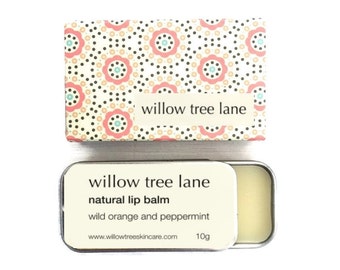 Orange and Peppermint Natural Lip Balm, Vegan lip salve infused with essential oils, sliding tin