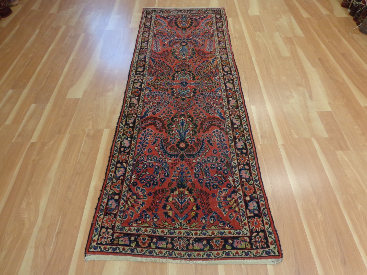 Persian Rug Runner Vintage Red Salmon Dergazine Oriental Rug