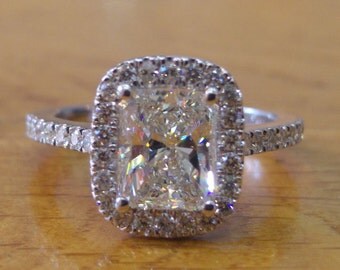 Radian Cut 1.5ct Diamond Engagement Ring, Halo Engagement Ring, Radian Cut Art Deco Ring , Micro Pave Radian Diamond Halo Clarity Enhanced