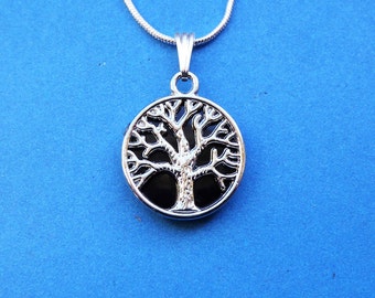 Whitby Jet & Silver Tone Tree of Life Pendant